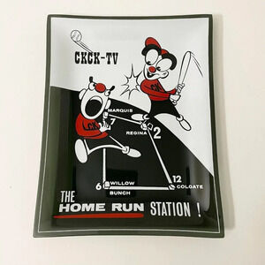 Vtg CKCK TV The Home Run Station Glass Tray Plate  Regina Advertising 9 x 7 In